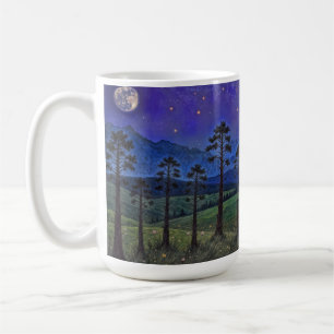 Silent Pines, Cosmic Dance – A Forest Landscape Coffee Mug