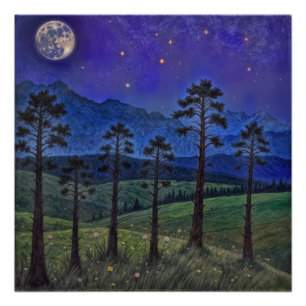 Silent Pines, Cosmic Dance – A Forest Landscape Poster