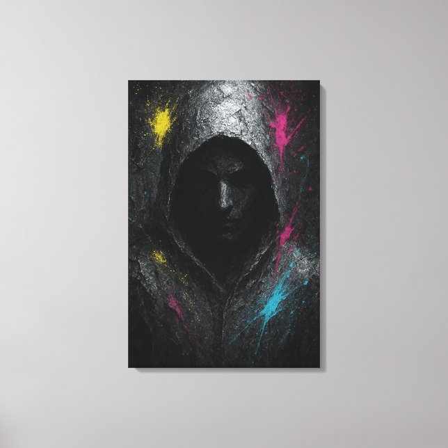 Silent Rebel - Powerful Dark Hooded Canvas Print  (Front)
