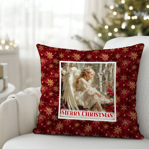 Silent Red and Gold Victorian Angel Christmas Throw Pillow
