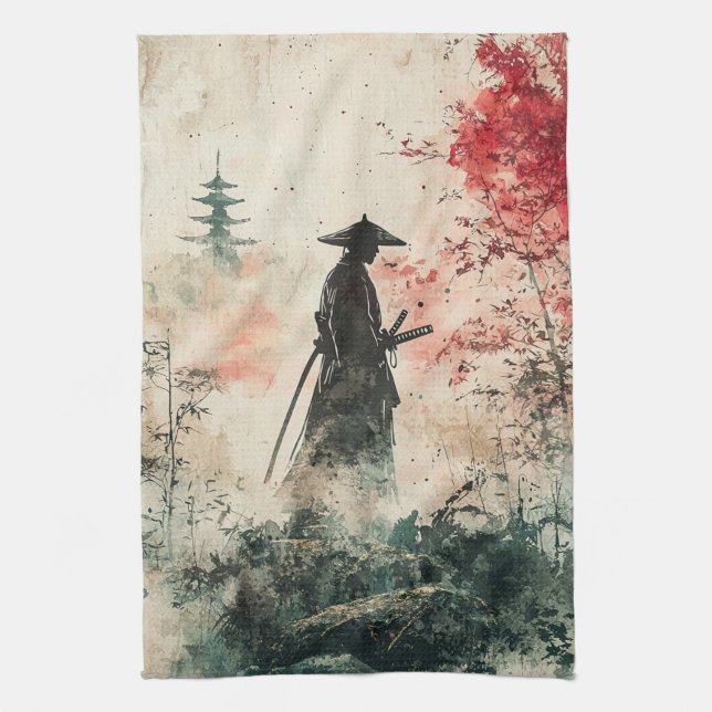 Silent Samurai Crimson Forest (1) Kitchen Towel (Vertical)