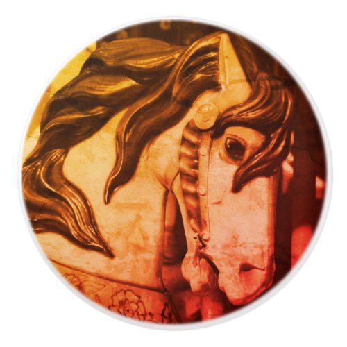 Silent Steed Carousel Horse In Sepia Vintage  Ceramic Knob