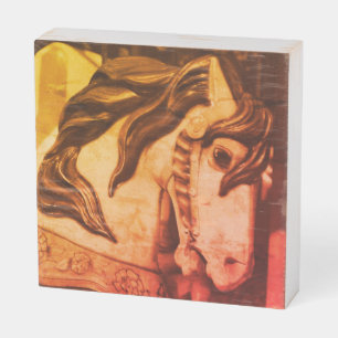 Silent Steed Carousel Horse In Sepia Vintage Wooden Box Sign