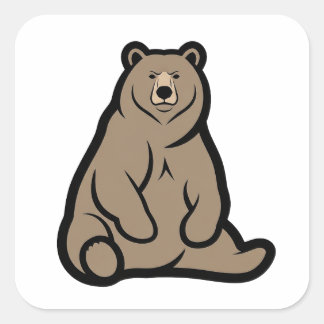 Silent Strength Bear – Calm Minimal Animal Illustr Square Sticker