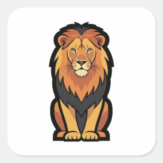 Silent Strength Lion – Minimal Animal Illustration Square Sticker
