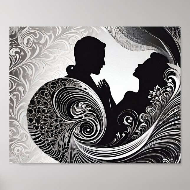 Silent Vow: Black & White Silhouette Love Story Poster (Front)