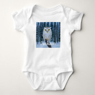 Silent Watch - Northern Winter Woods Gray Owl Baby Bodysuit