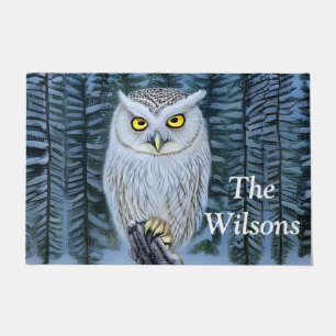 Silent Watch - Northern Winter Woods Gray Owl Doormat