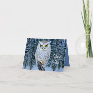 Silent Watch - Northern Winter Woods Gray Owl Thank You Card