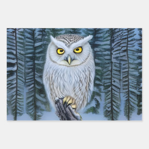 Silent Watch - Northern Winter Woods Gray Owl Wrapping Paper Sheets