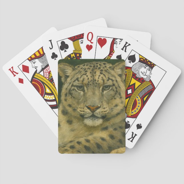 Silent Watcher – Snow Leopard in Forest Light Poker Cards (Back)