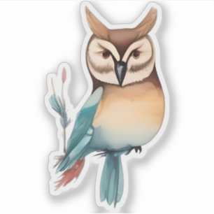 Silent Watcher: Whimsical Owl in Soft Tones Sticker