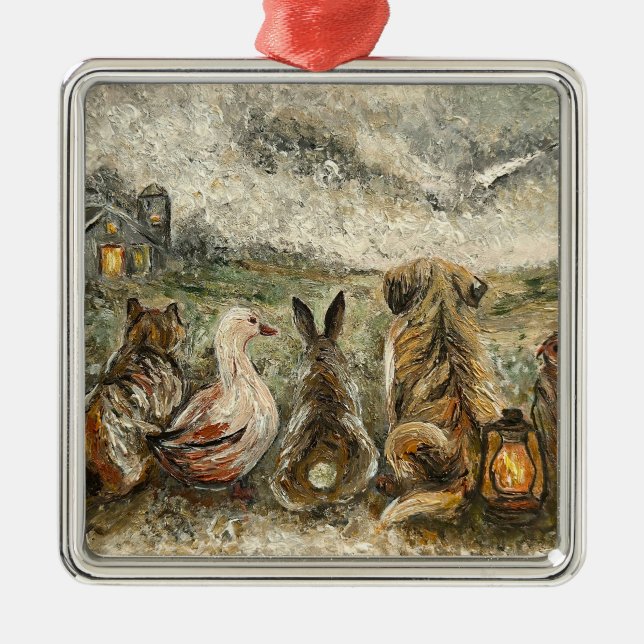 Silent Watching Whimsical Farmhouse Animals  Metal Ornament (Front)