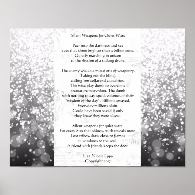 Silent Weapons for Quiet Wars. Poem by Liza Nicole Poster (Front)