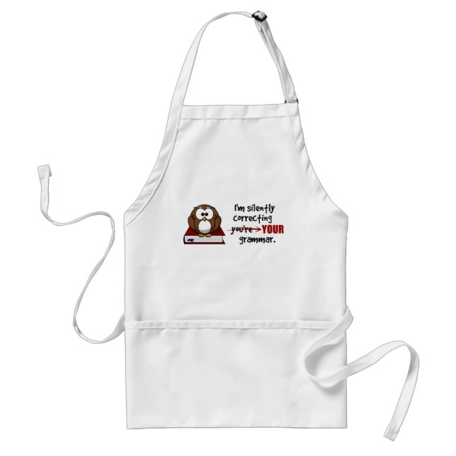 Silently Correcting Your Grammar Sarcastic Owl Adult Apron (Front)
