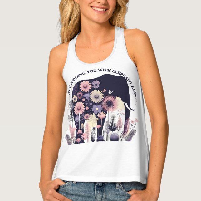 Silently Judging Elephant Floral Art Tank Top (Front)