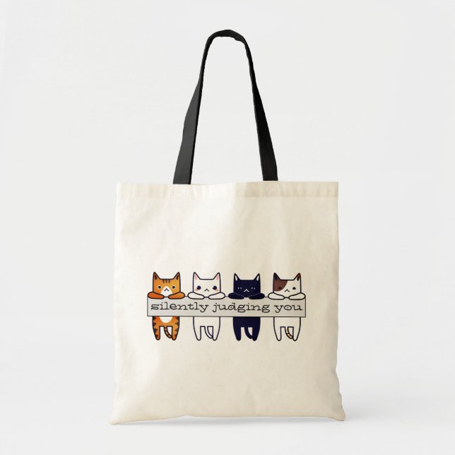 "Silently judging you" kawaii cats hanging out Tote Bag (Front)