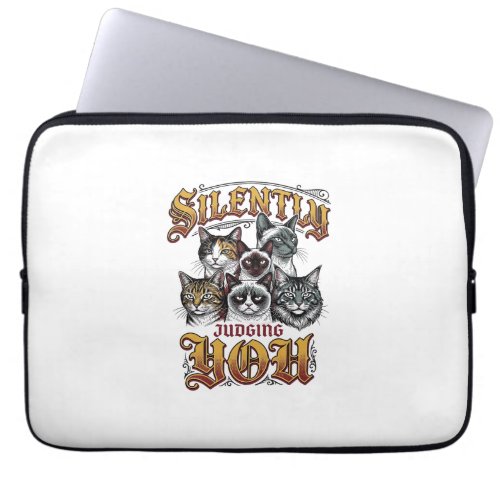 Silently Judging You Vintage Cat Graphic T-Shirt_1 Laptop Sleeve
