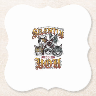 Silently Judging You Vintage Cat Graphic T-Shirt_1 Paper Coaster