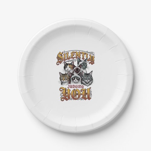 Silently Judging You Vintage Cat Graphic T-Shirt_1 Paper Plates