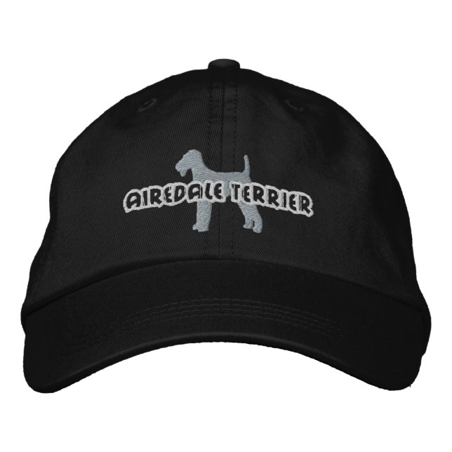 Silhouette Airedale Terrier Embroidered Baseball Cap (Front)