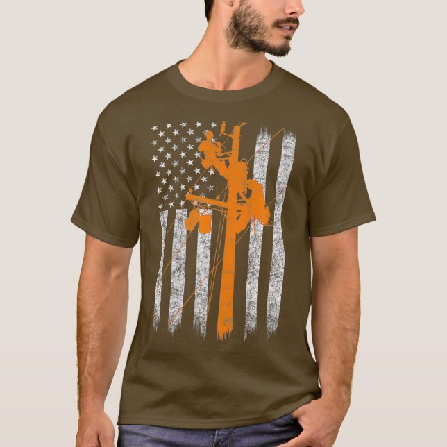 Silhouette American Flag Lineman Electrician T-Shirt (Front)