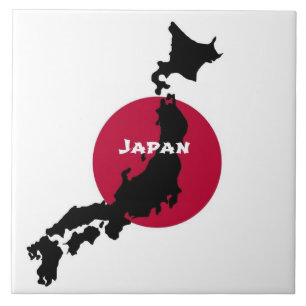 Silhouette and Flag of Japan Ceramic Tile