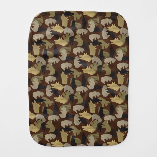Silhouette Animal Camouflage Brown Baby Burp Cloth (Front)