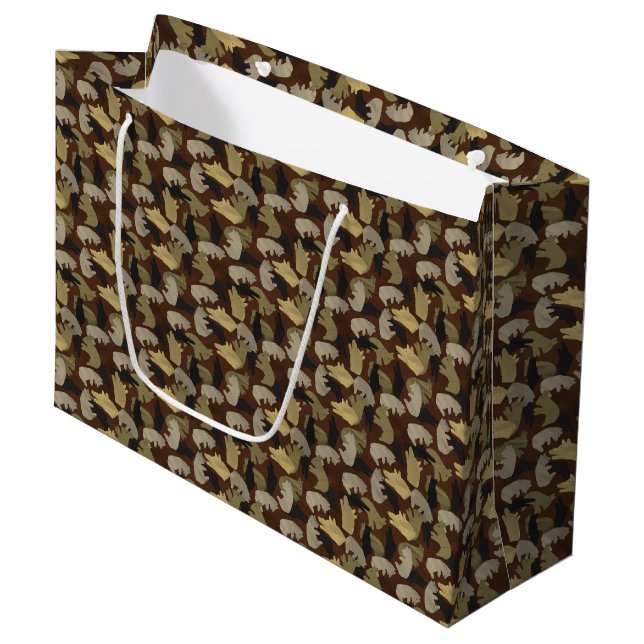 Silhouette Animal Camouflage Brown Large Gift Bag (Front Angled)