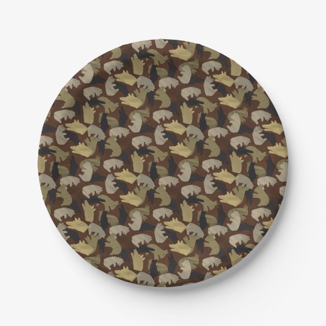 Silhouette Animal Camouflage Brown Paper Plates (Front)
