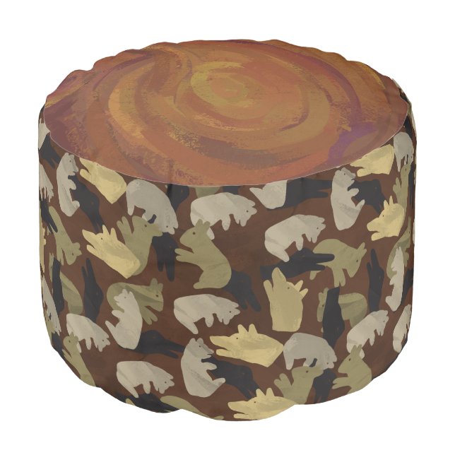 Silhouette Animal Camouflage Brown Pouf (Angled Front)
