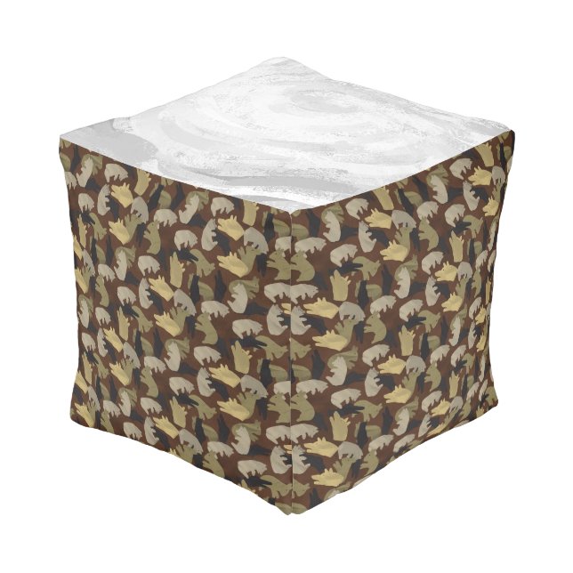 Silhouette Animal Camouflage Brown Pouf (Angled Front)