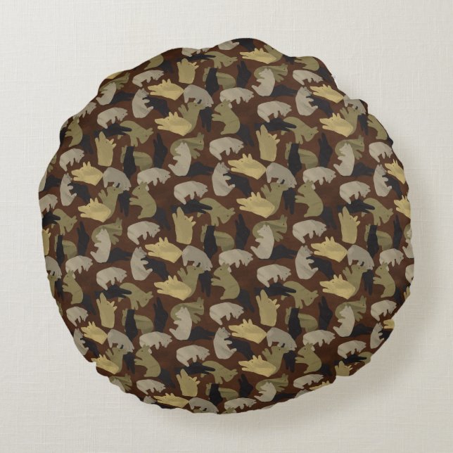 Silhouette Animal Camouflage Brown Round Pillow (Back)