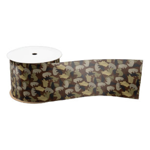 Silhouette Animal Camouflage Brown Satin Ribbon