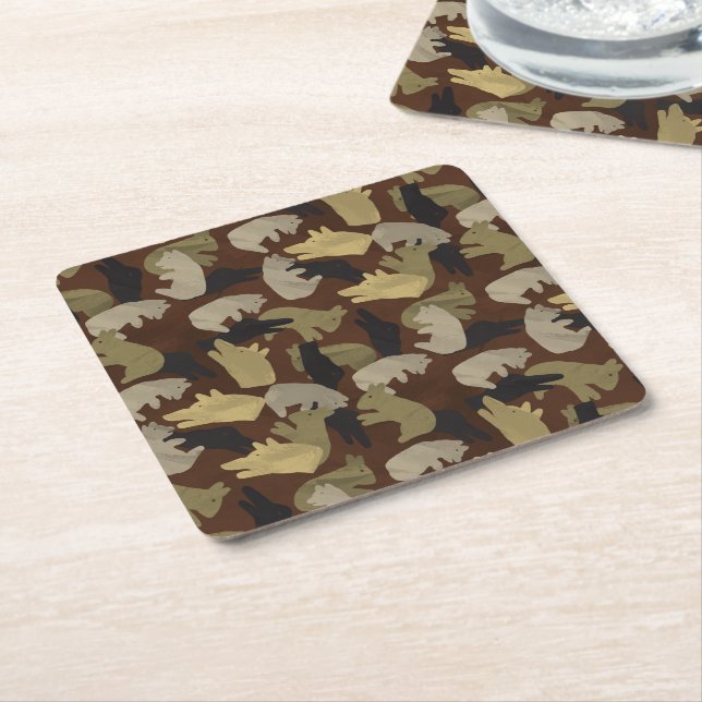 Silhouette Animal Camouflage Brown Square Paper Coaster (Angled)