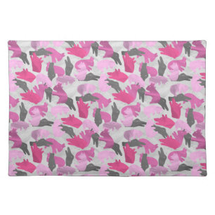 Silhouette Animal Camouflage Pink Cloth Placemat