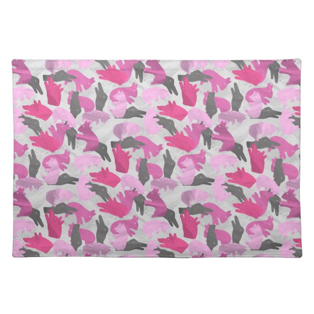 Silhouette Animal Camouflage Pink Cloth Placemat (Front)