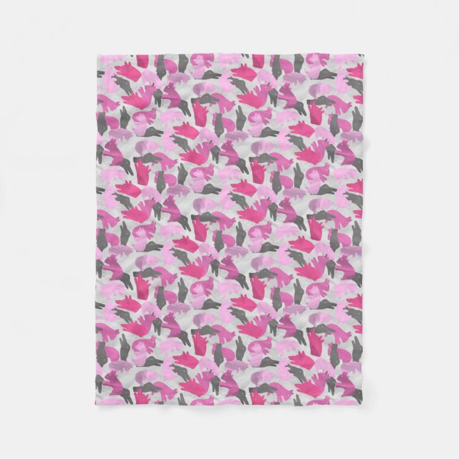 Silhouette Animal Camouflage Pink Fleece Blanket (Front)