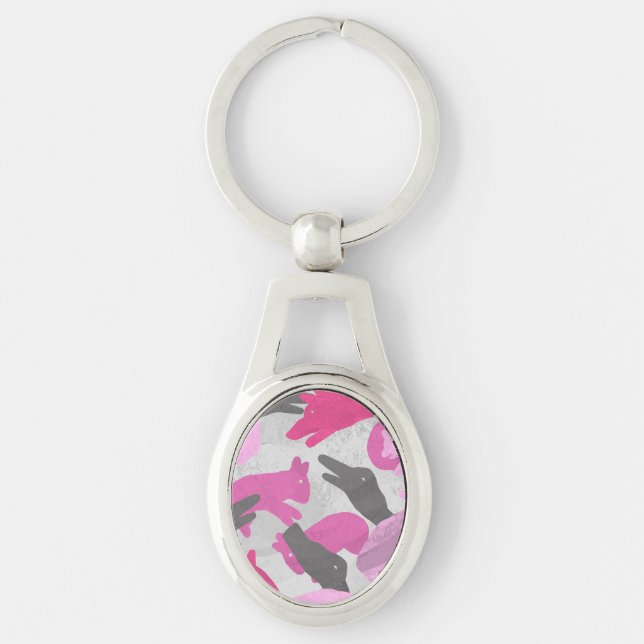 Silhouette Animal Camouflage Pink Keychain (Front)