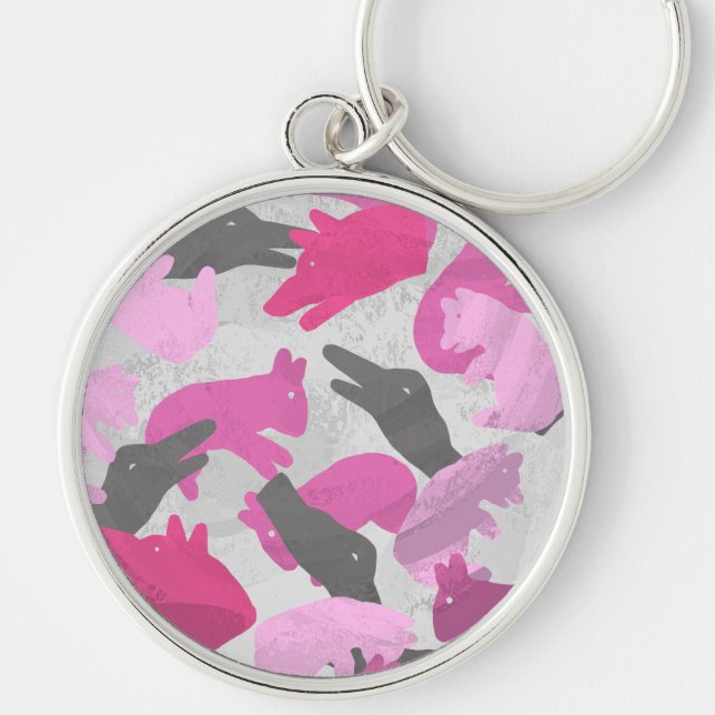 Silhouette Animal Camouflage Pink Keychain (Front)