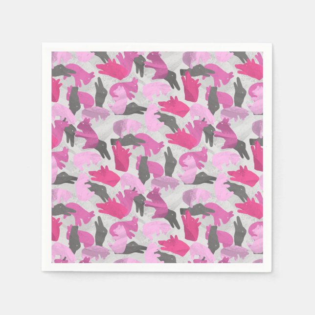 Silhouette Animal Camouflage Pink Paper Napkins (Front)