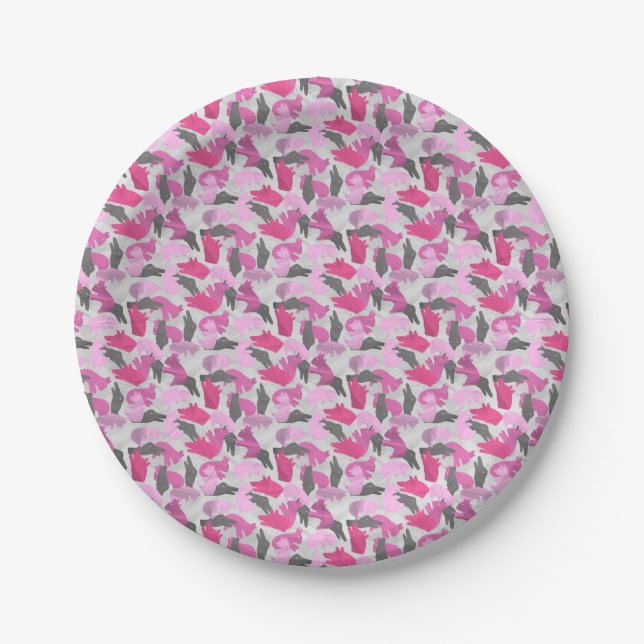 Silhouette Animal Camouflage Pink Paper Plates (Front)