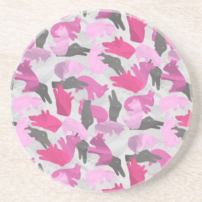 Silhouette Animal Camouflage Pink Sandstone Coaster (Front)