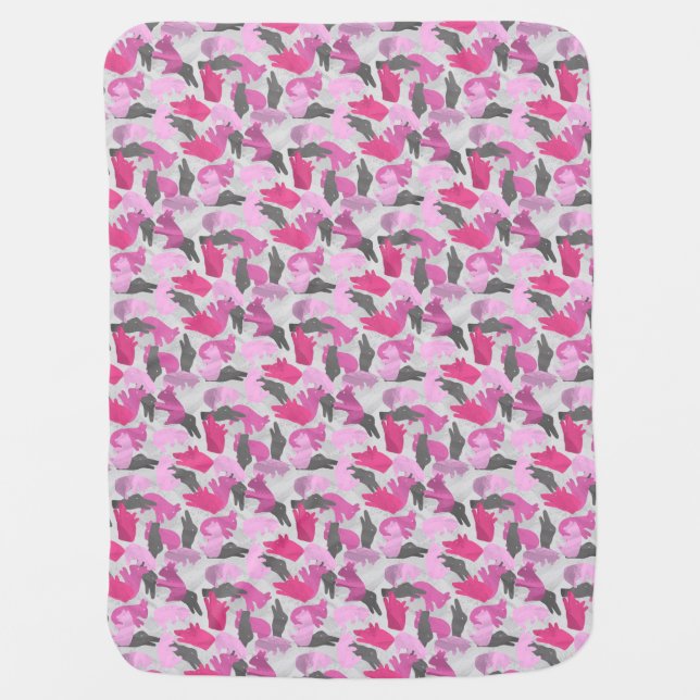 Silhouette Animal Camouflage Pink Stroller Blanket (Front)