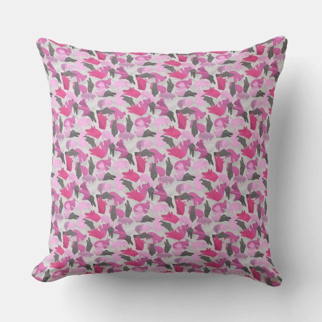 Silhouette Animal Camouflage Pink Throw Pillow (Front)