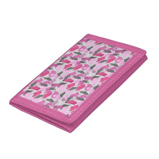 Silhouette Animal Camouflage Pink Trifold Wallet (Bottom)