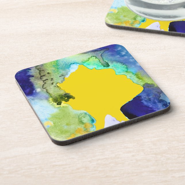 Silhouette art abstract watercolor beverage coaster (Left Side)