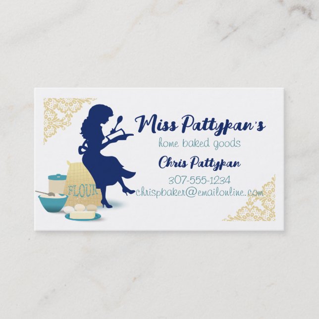 Silhouette baking bakery cooking class pastry chef business card (Front)