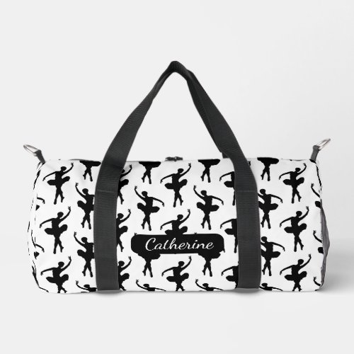Silhouette Ballerina in Black and White Duffle Bag