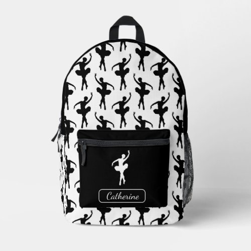 Silhouette Ballerina in Black and White Printed Backpack